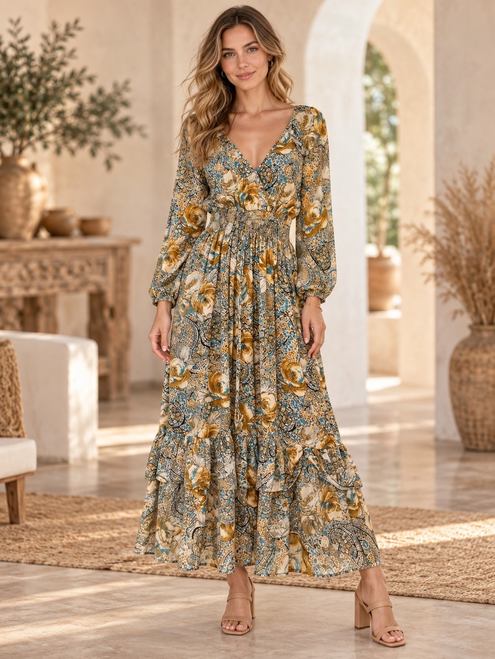 Boemo (Anthropologie) Paisley Boho Floral Maxi Dress | Size Medium
